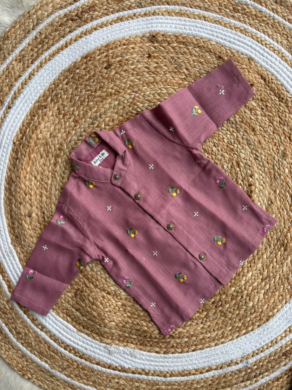 Dark Pink linen Kurta for baby boy ethnic top wear