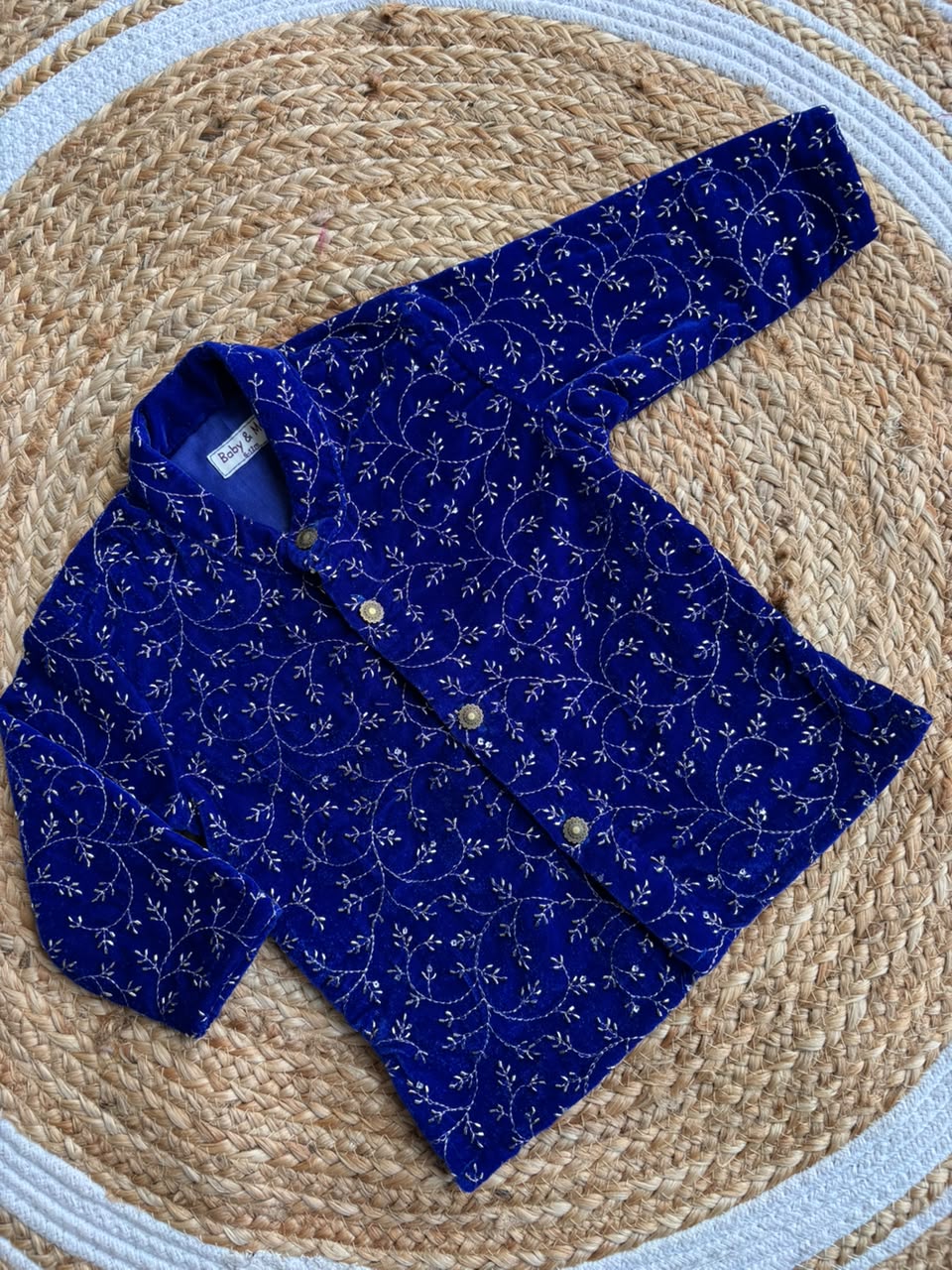 Blue Velvet Kurta for baby boy ethnic top wear
