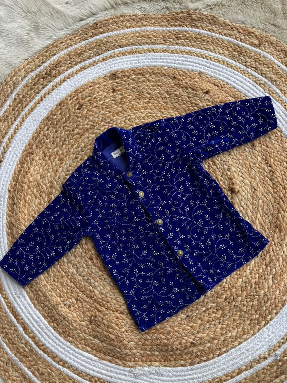 Blue Velvet Kurta for baby boy ethnic top wear