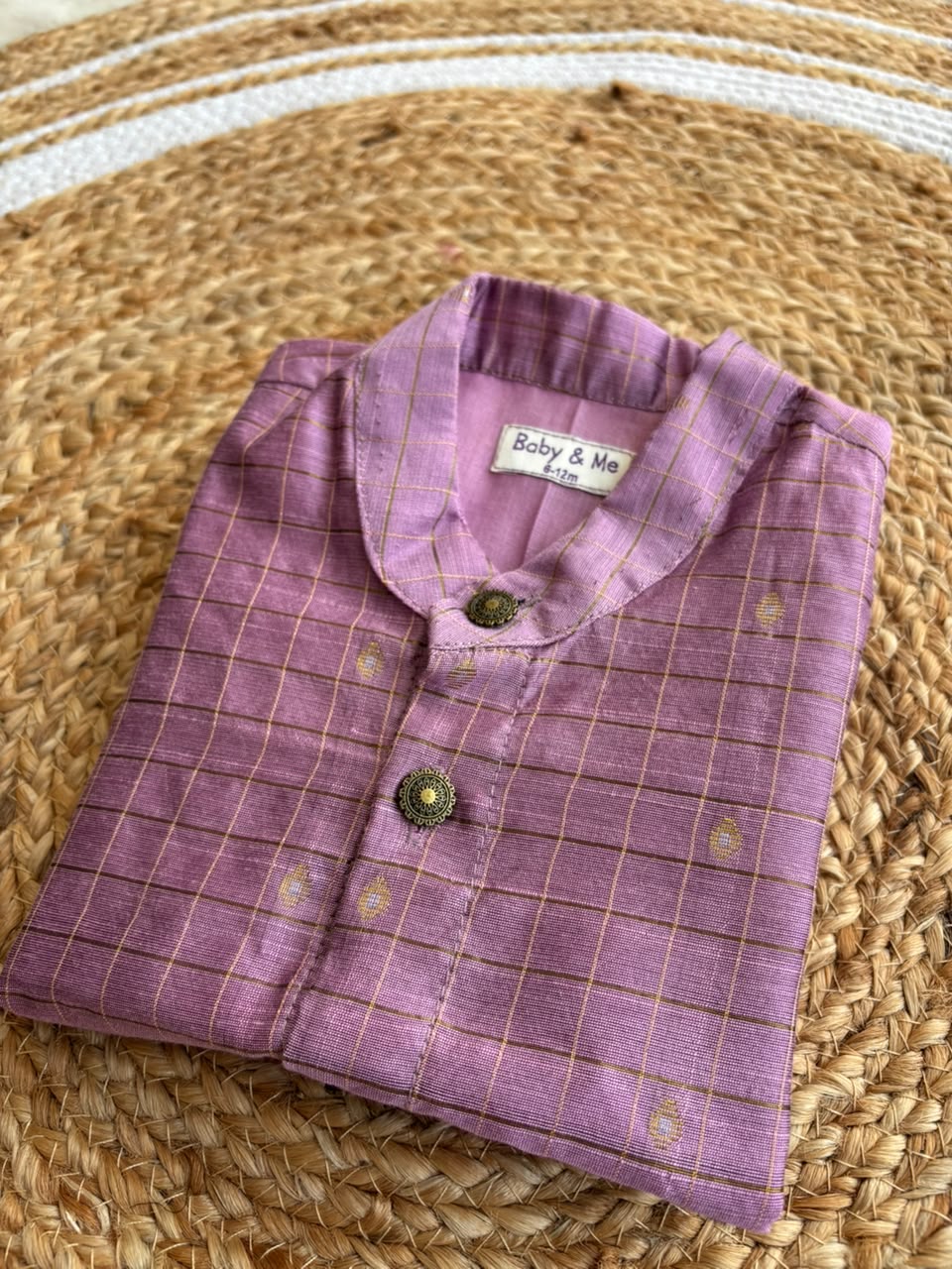Lavender checks Kurta for baby boy ethnic top wear - Reshme Chowka Collection