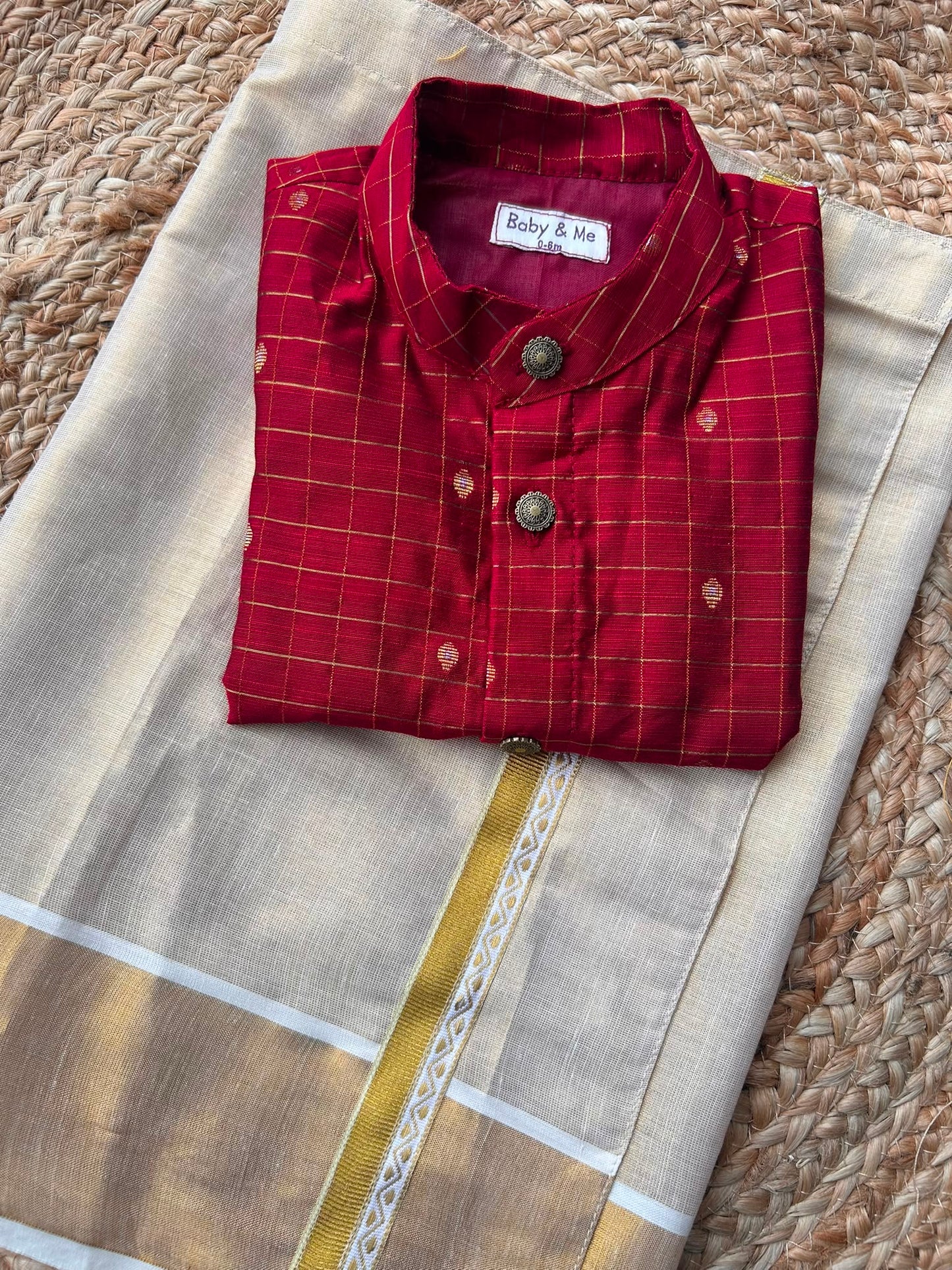 Reshme Chowka shirt and gold vesti  ethnic wear for festivals for baby boy