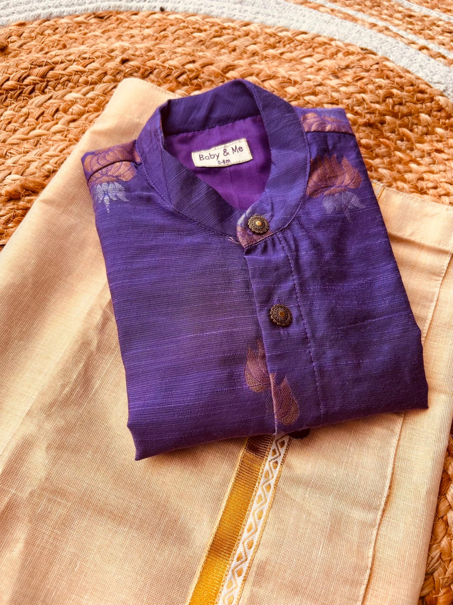 Reshme Chowka shirt and gold vesti  ethnic wear for festivals for baby boy
