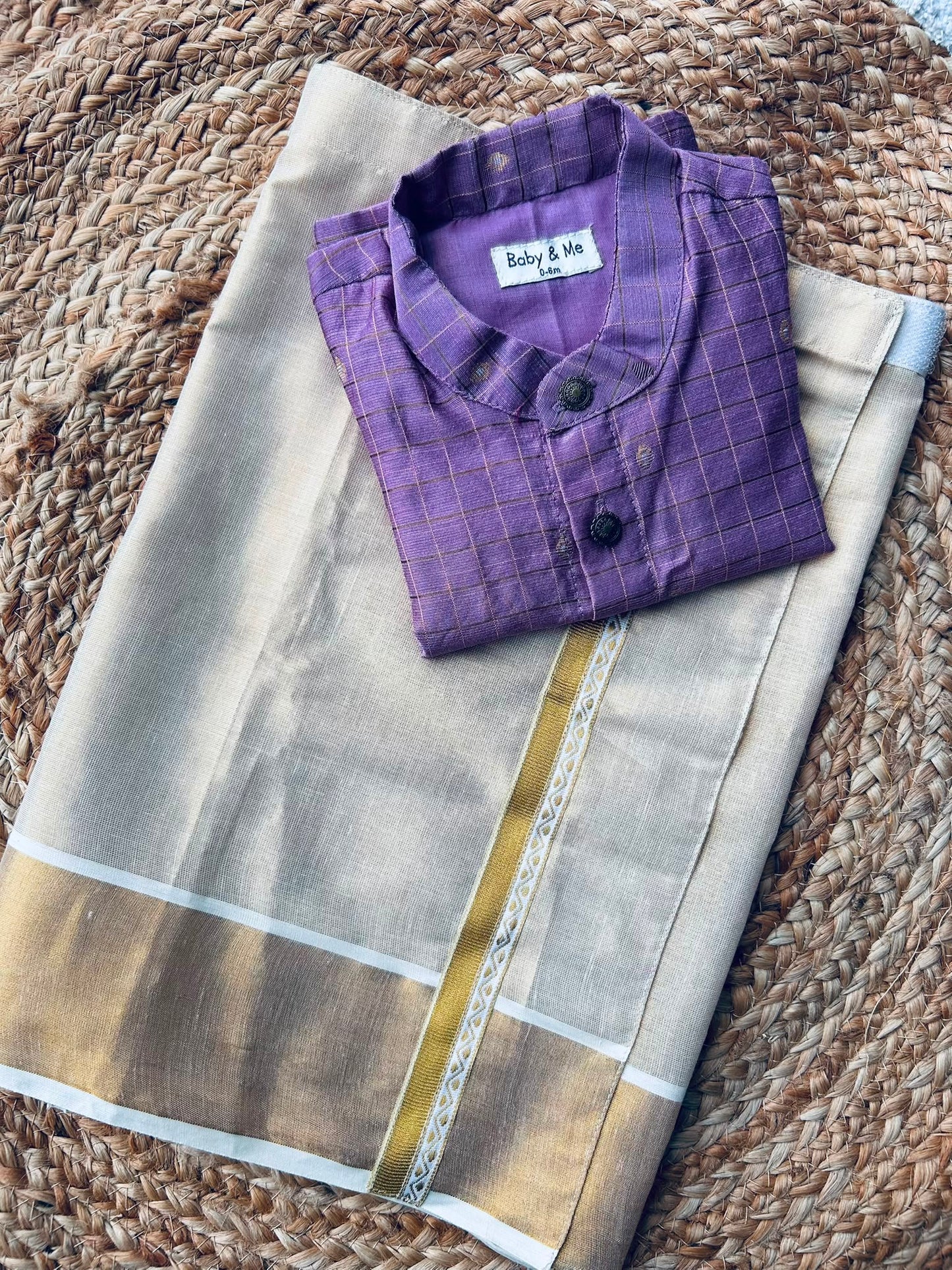 Reshme Chowka shirt and gold vesti  ethnic wear for festivals for baby boy