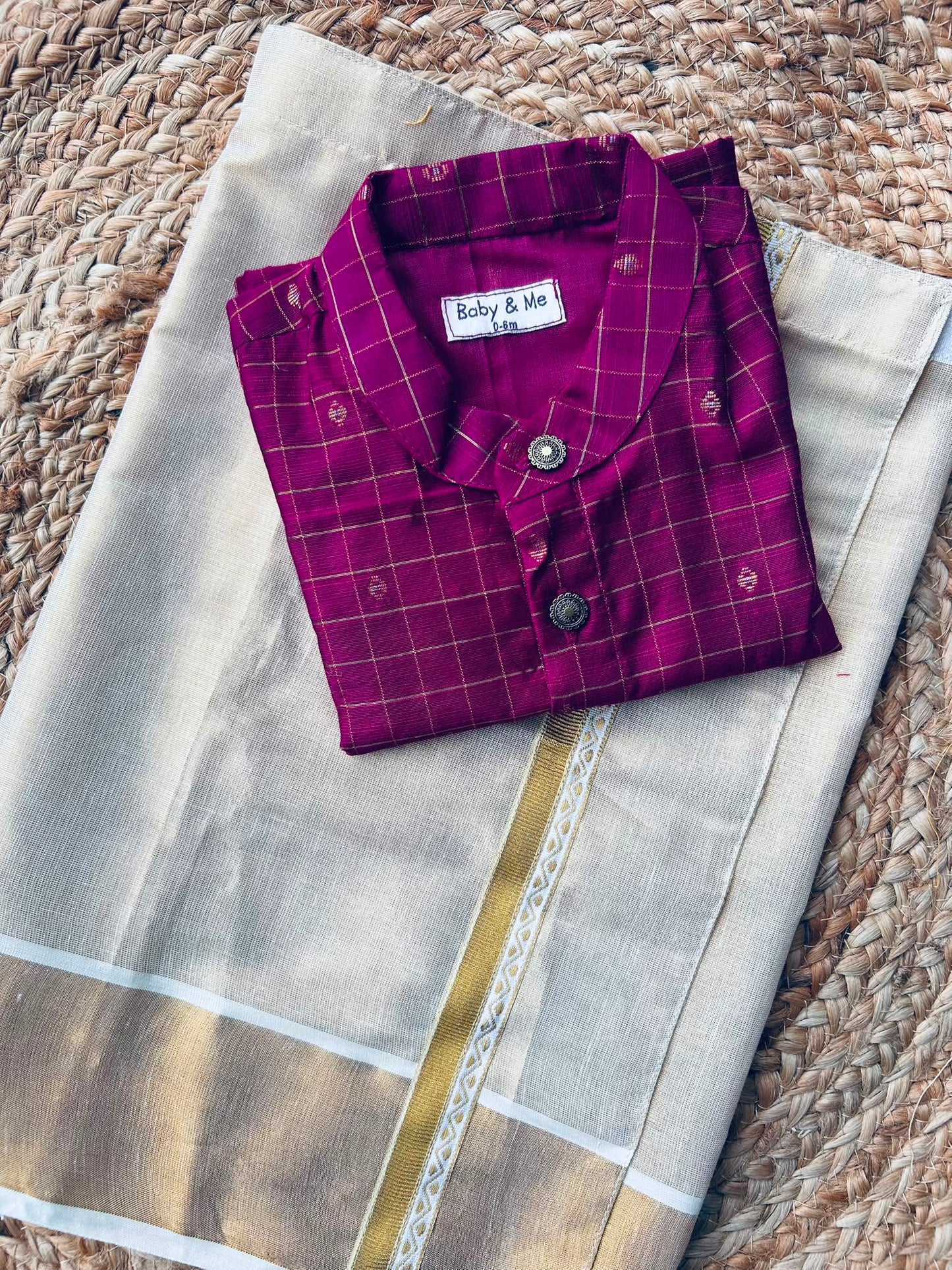 Reshme Chowka shirt and gold vesti  ethnic wear for festivals for baby boy