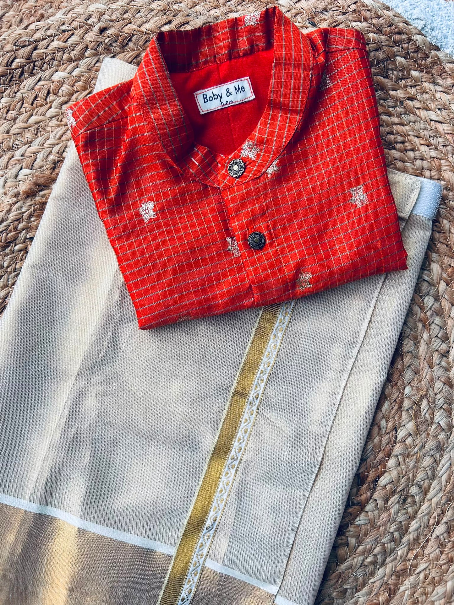Reshme Chowka shirt and gold vesti  ethnic wear for festivals for baby boy