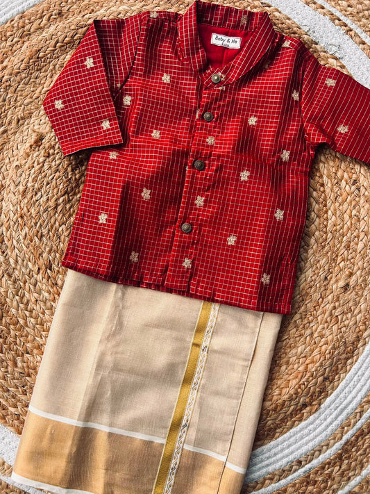 Reshme Chowka shirt and gold vesti  ethnic wear for festivals for baby boy