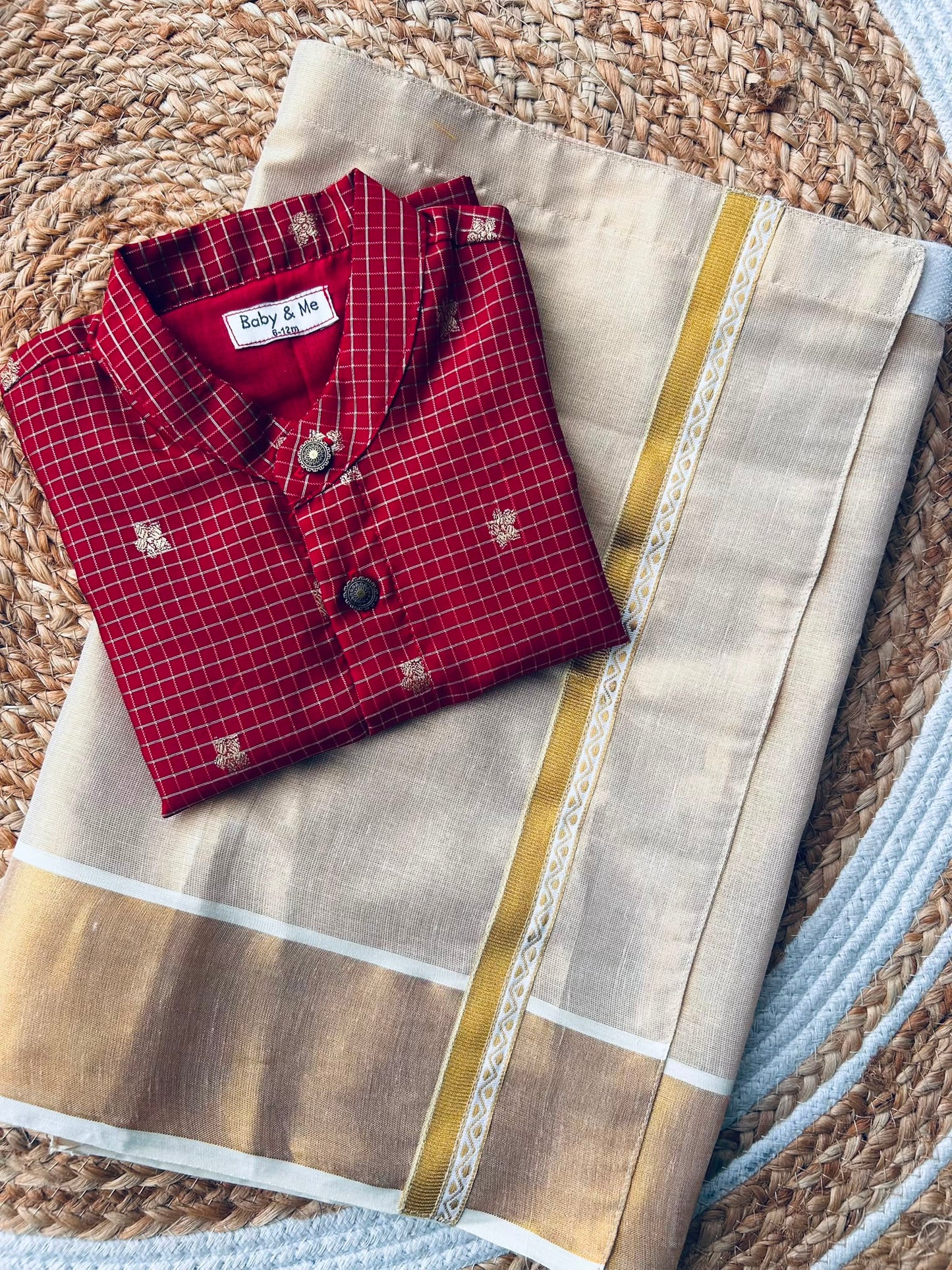 Reshme Chowka shirt and gold vesti  ethnic wear for festivals for baby boy