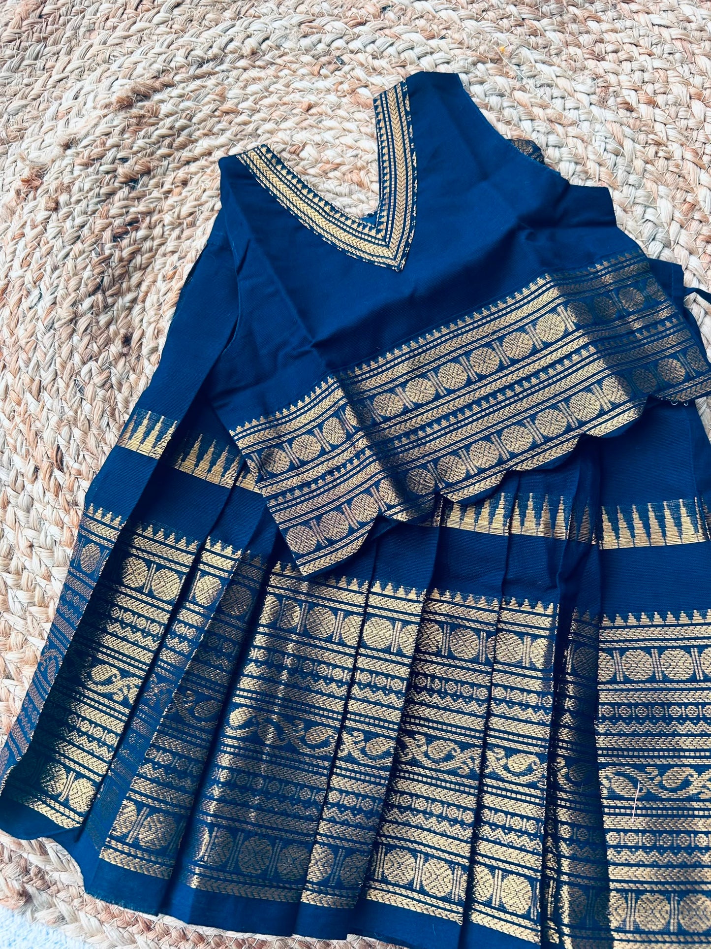Traditional langa blouse Navy blue pure kanchi cotton weave sleeveless for baby girl