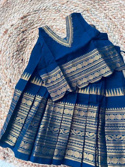 Traditional langa blouse Navy blue pure kanchi cotton weave sleeveless for baby girl