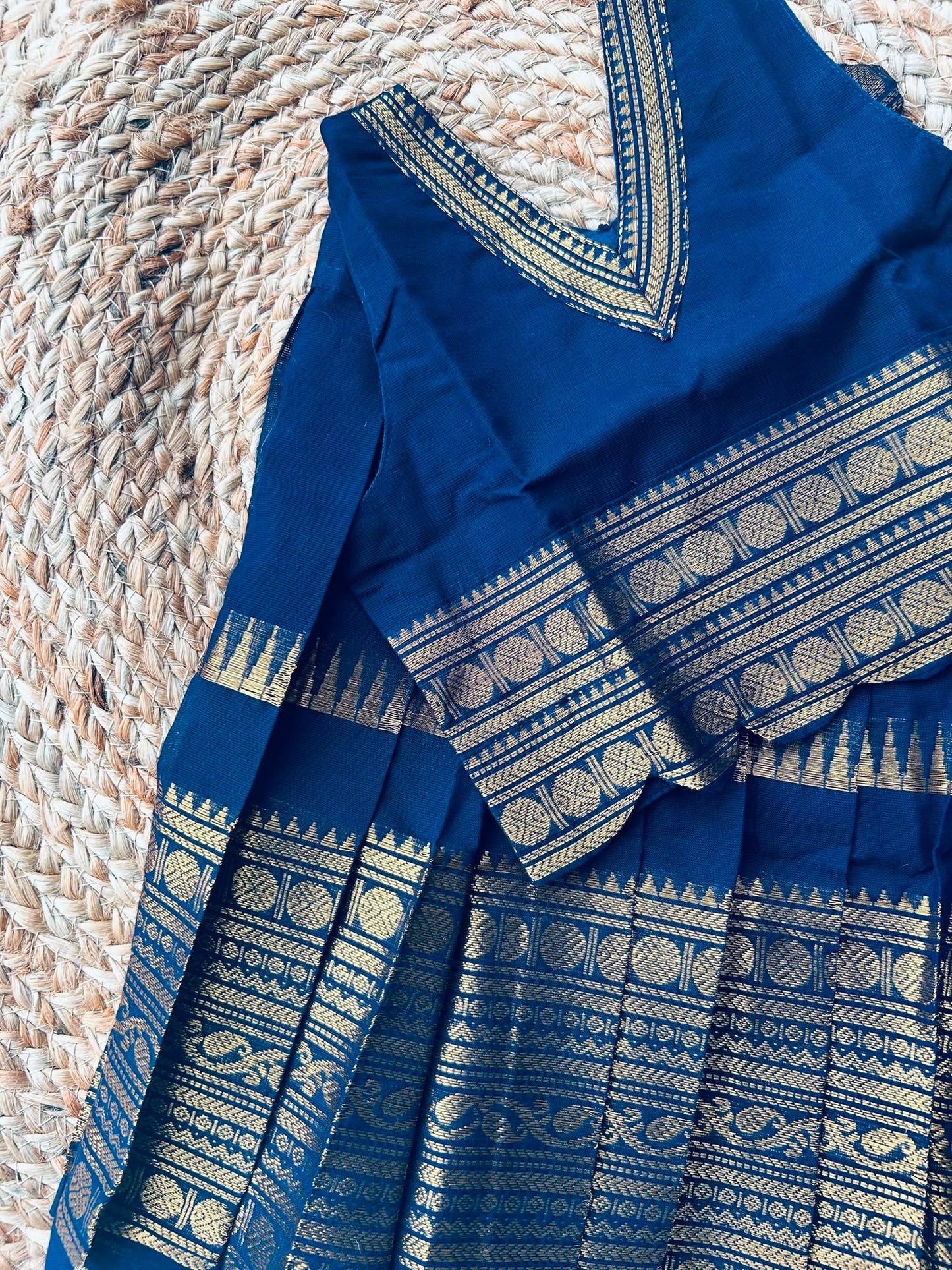 Traditional langa blouse Navy blue pure kanchi cotton weave sleeveless for baby girl