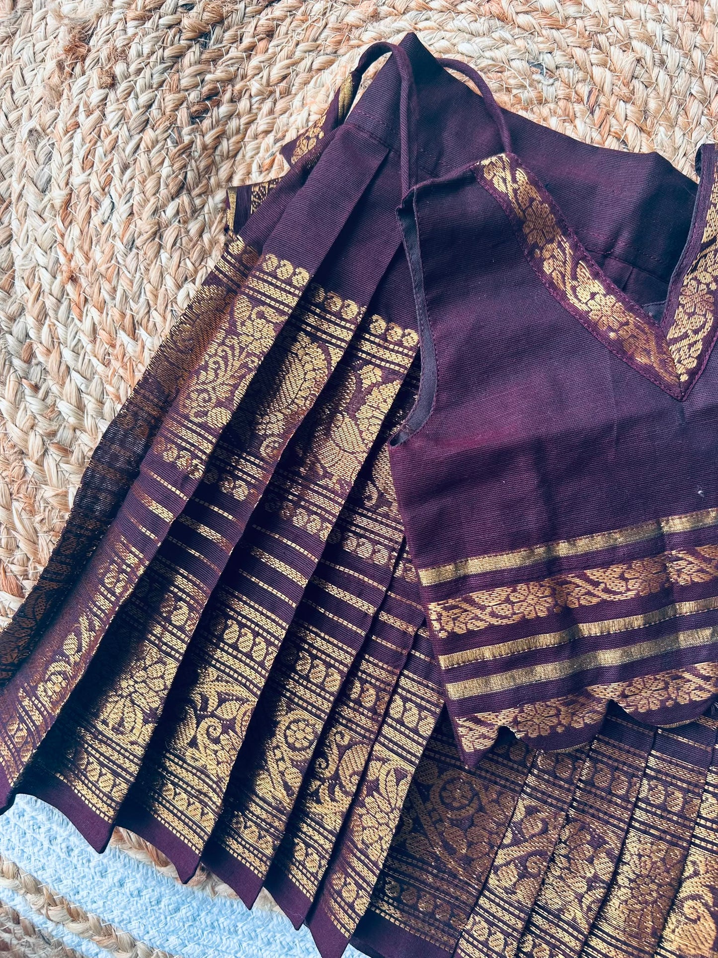 Traditional langa blouse Chocolate brown pure kanchi cotton weave sleeveless for baby girl
