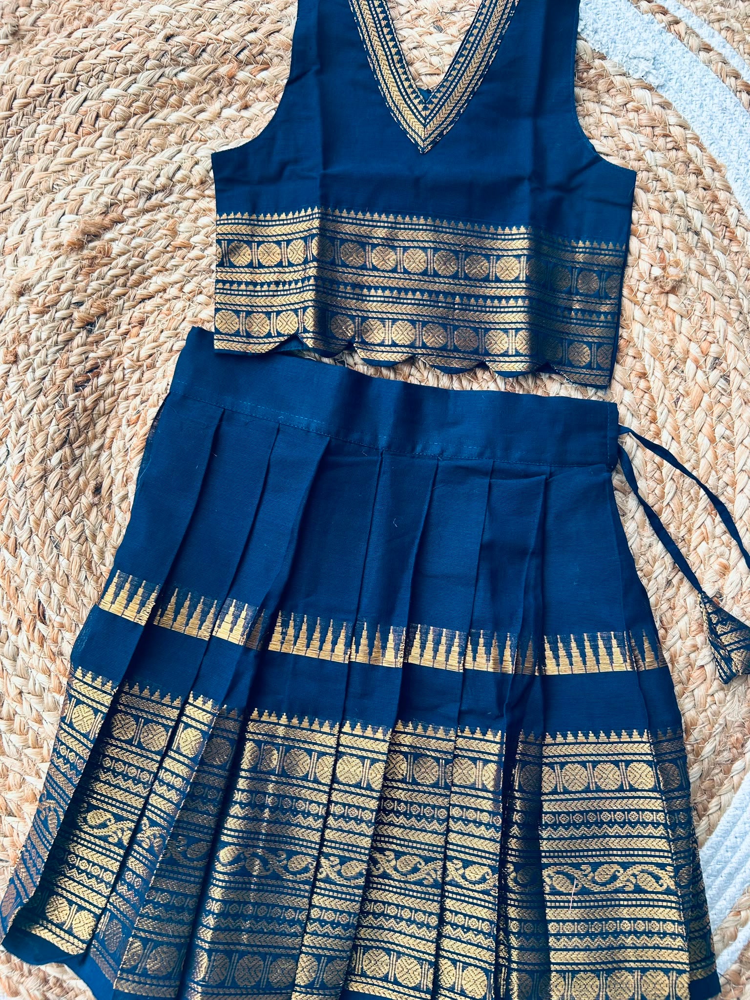 Traditional langa blouse Navy blue pure kanchi cotton weave sleeveless for baby girl