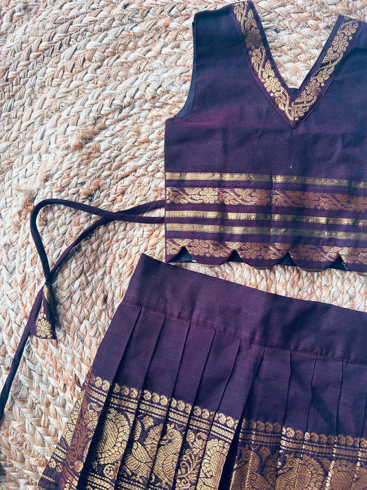 Traditional langa blouse Chocolate brown pure kanchi cotton weave sleeveless for baby girl