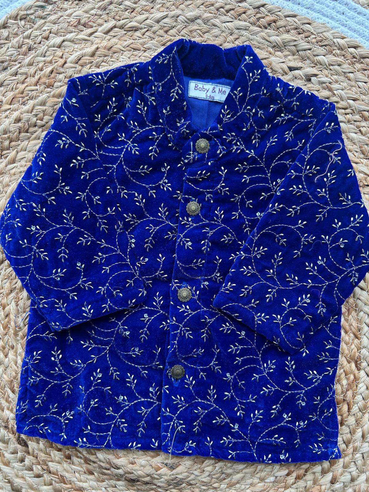 Blue Velvet Kurta for baby boy ethnic top wear