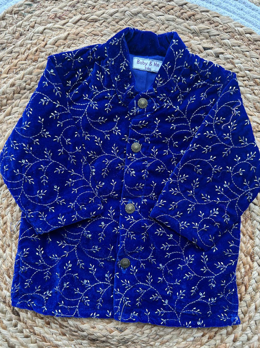 Blue Velvet Kurta for baby boy ethnic top wear