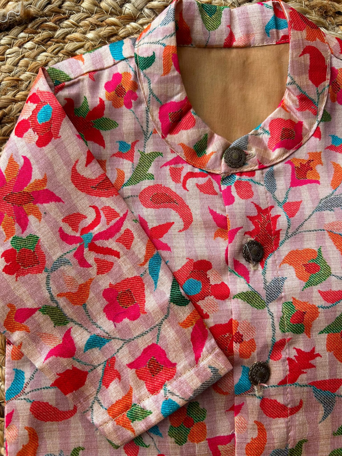 Traditional Indian Multi floral Autumn with Bottle green checks kurta dhoti baby boy ethnic wear