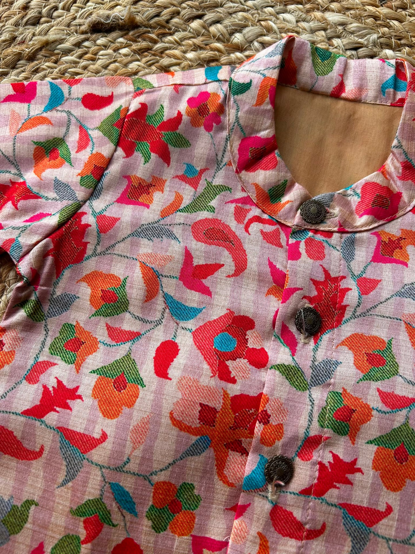 Traditional Indian Multi floral Autumn with Bottle green checks kurta dhoti baby boy ethnic wear