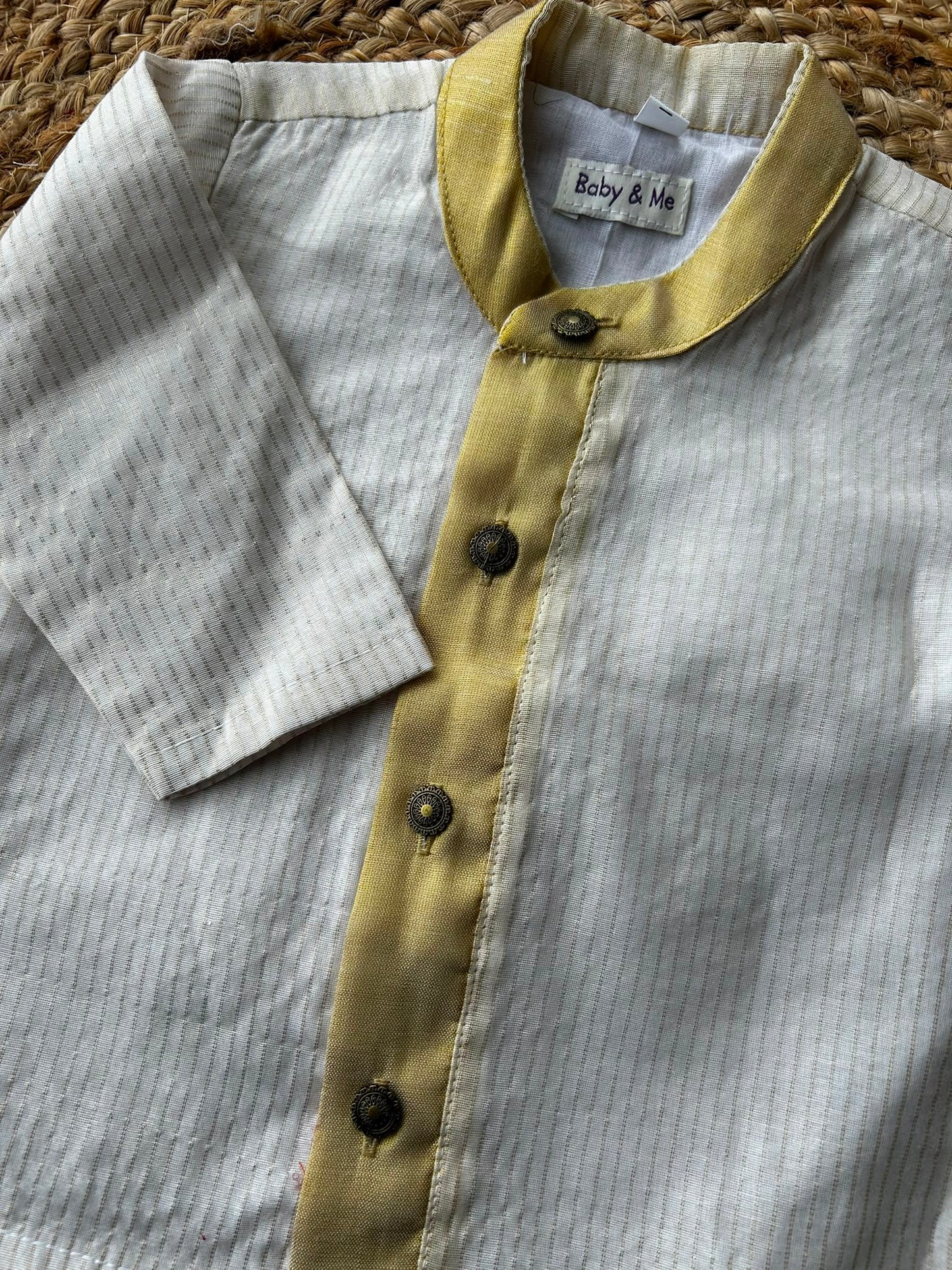 white with gold tissue Kurta for baby boy ethnic top wear