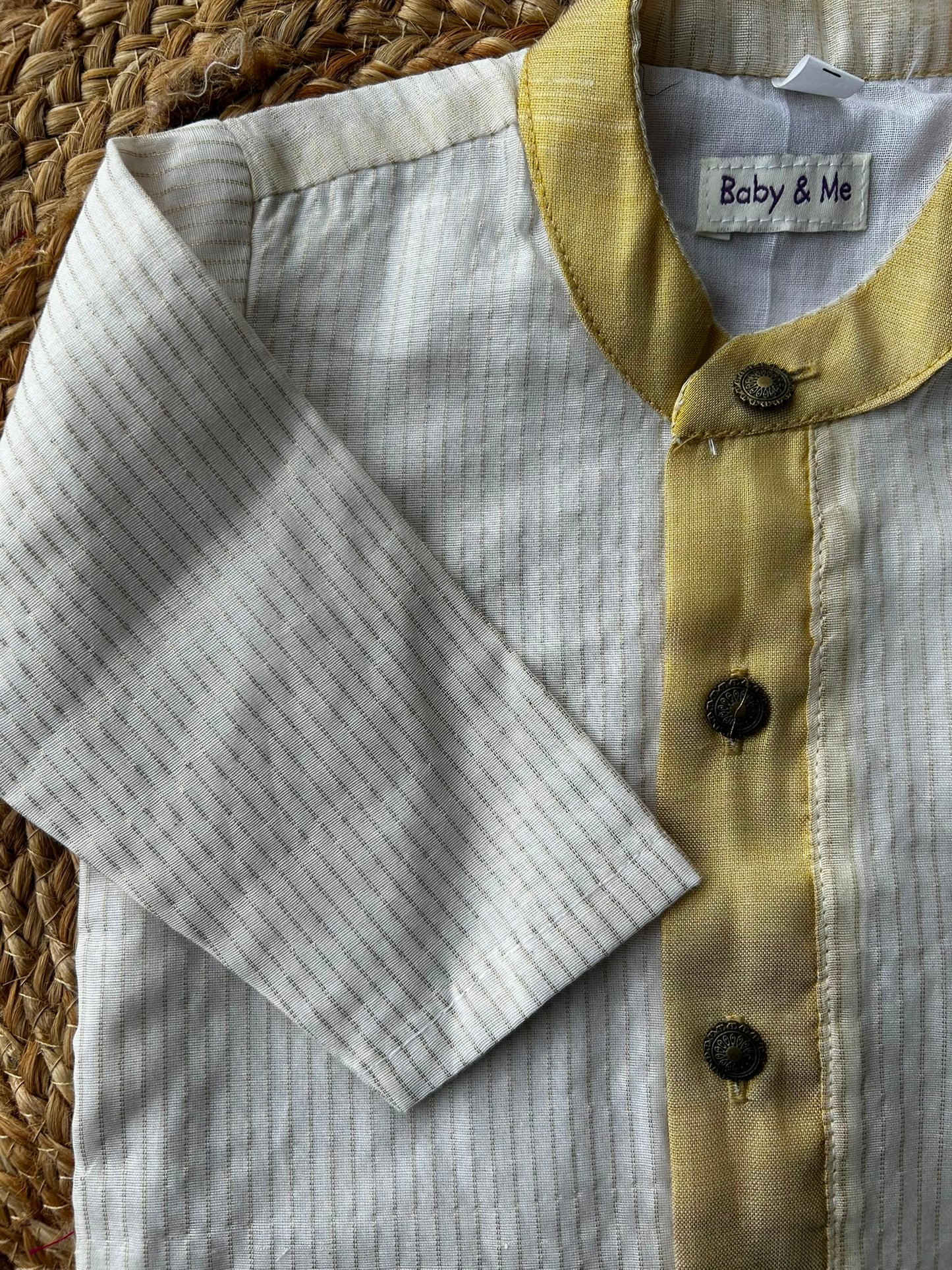 white with gold tissue Kurta for baby boy ethnic top wear