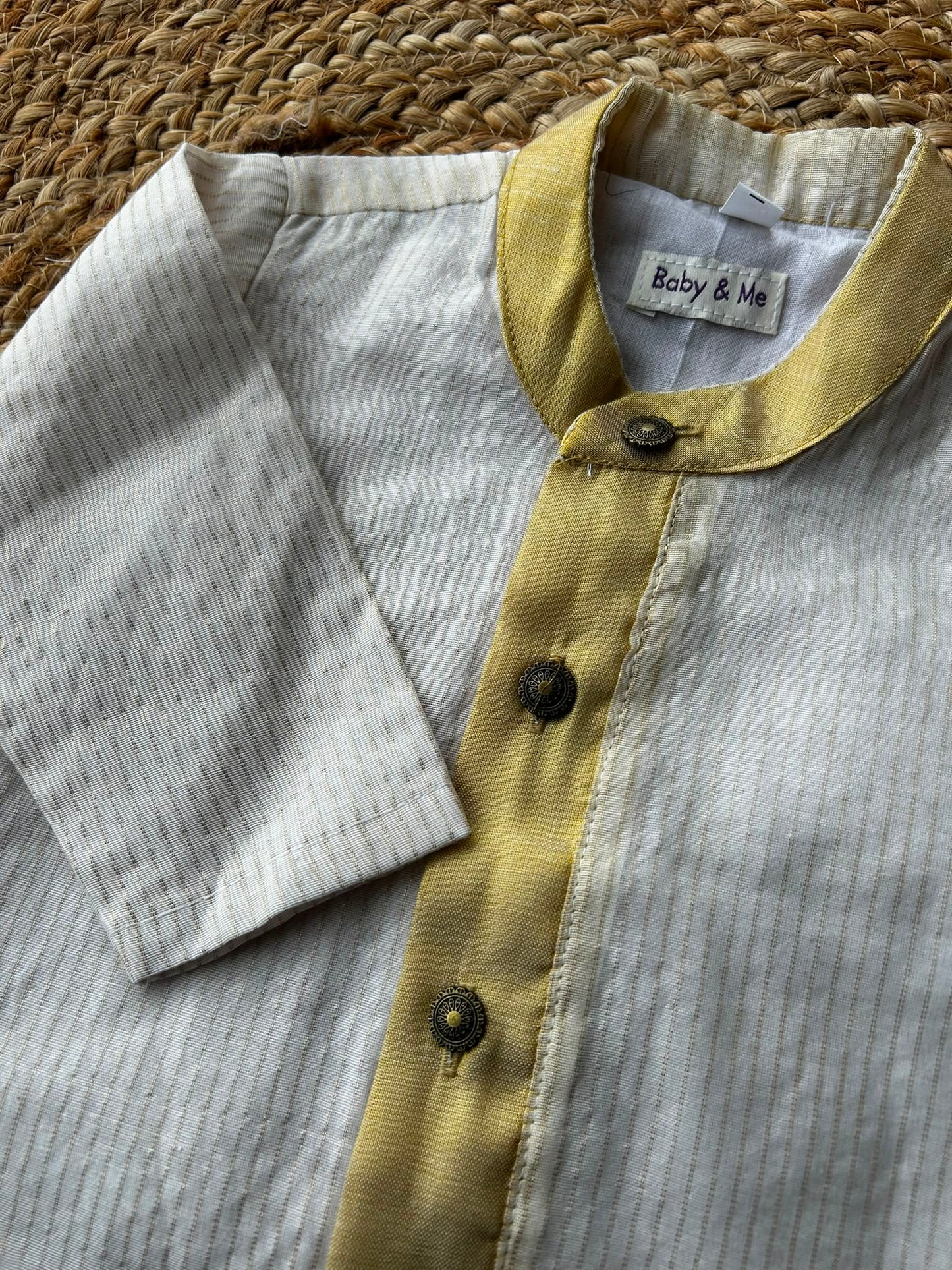 white with gold tissue Kurta for baby boy ethnic top wear