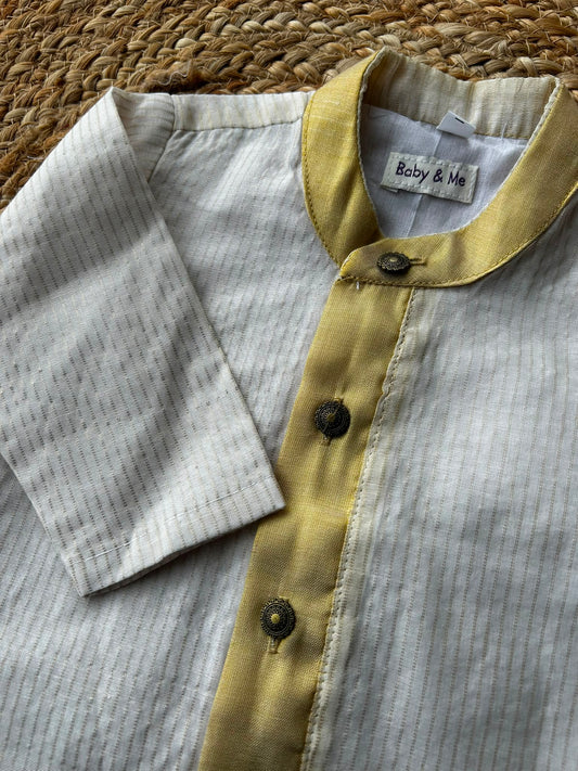white with gold tissue Kurta for baby boy ethnic top wear