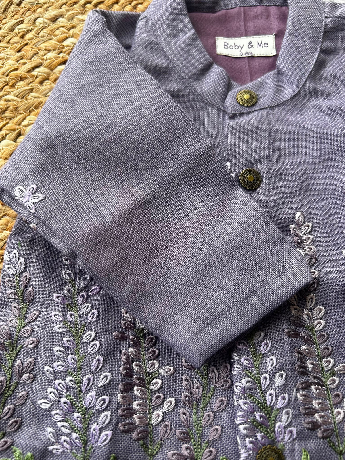 Pure Linen purple Kurta with green Dhoti for baby boy
