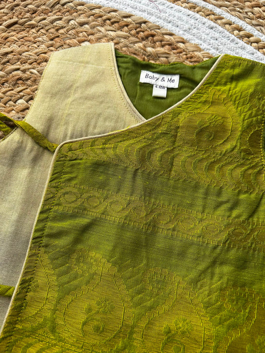 Green angrakha cotton silk kurta top baby boy ethnic wear