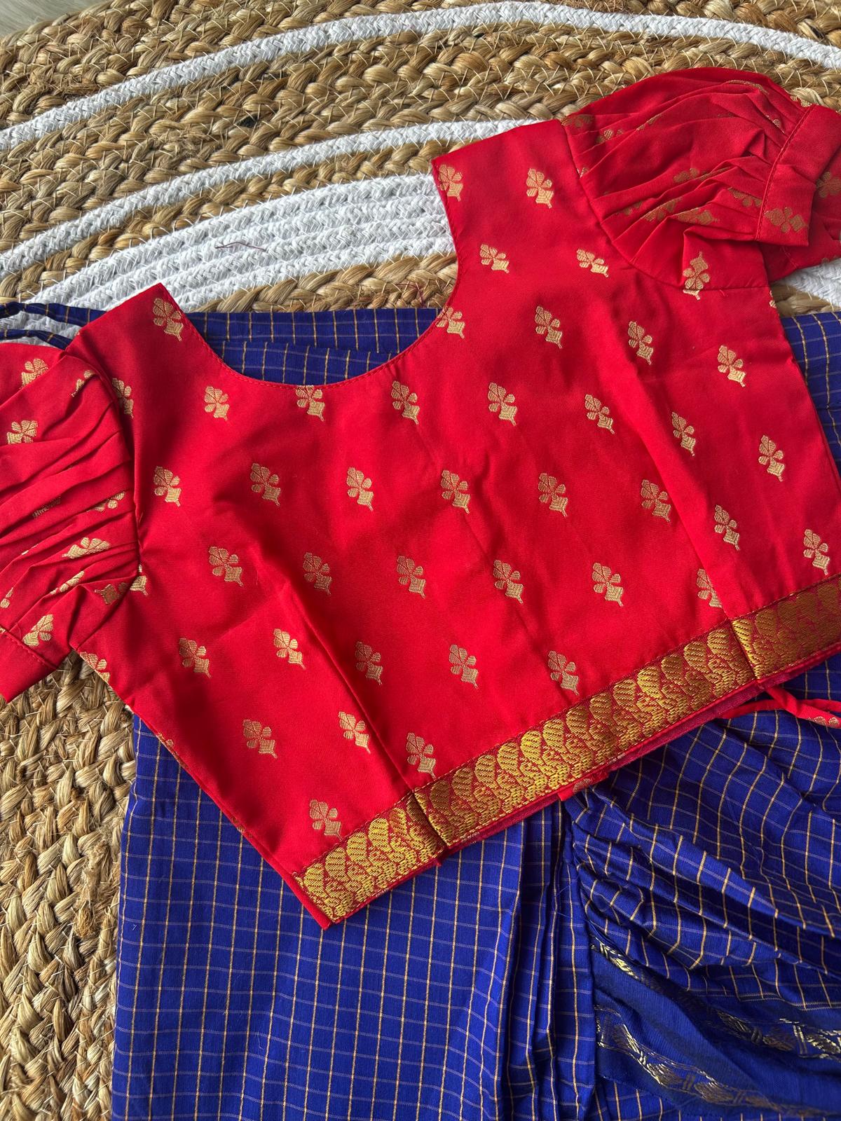 Checked blue and red - Ready to wear saree for kids Ethnic wear for baby girl