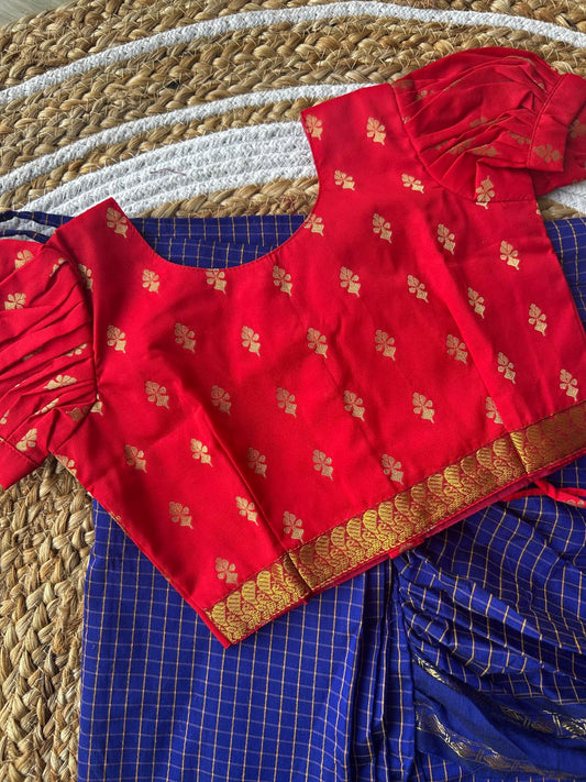 Checked blue and red - Ready to wear saree for kids Ethnic wear for baby girl