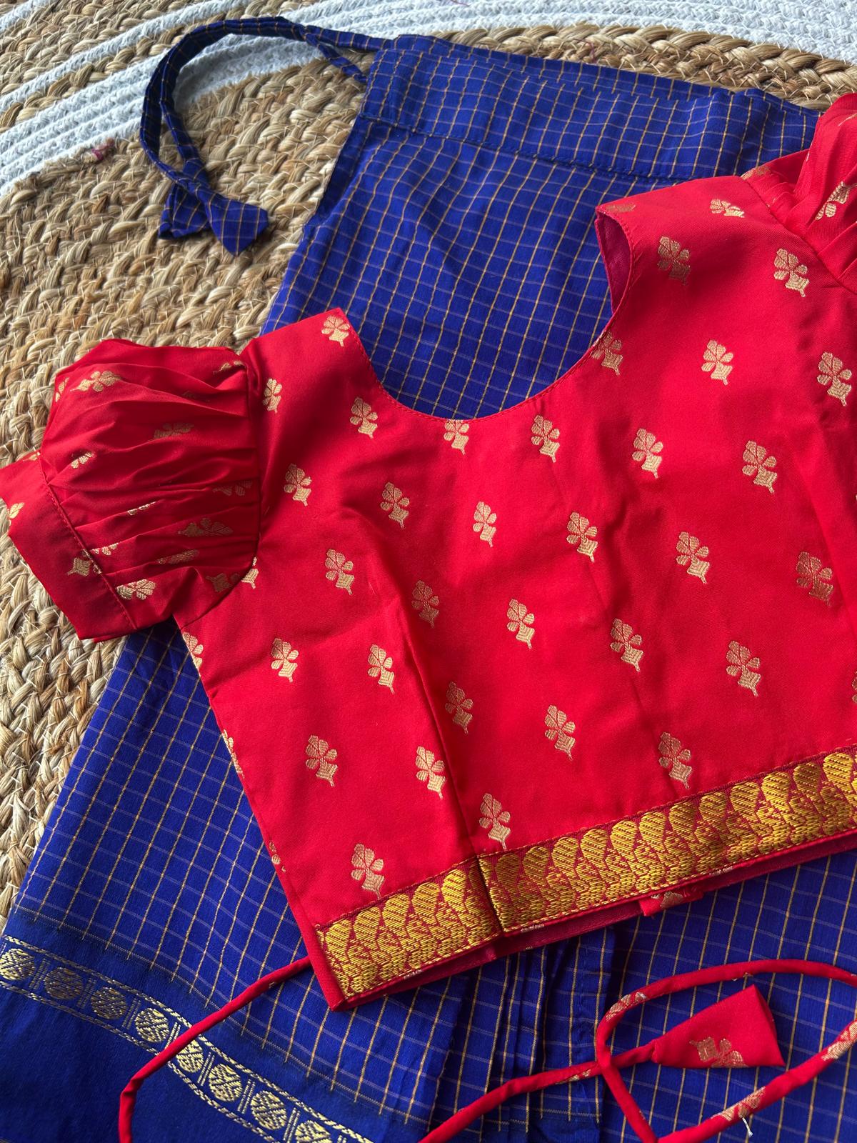 Checked blue and red - Ready to wear saree for kids Ethnic wear for baby girl
