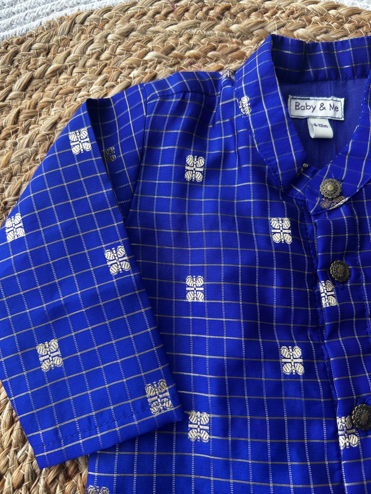 Royal blue with gold reshme chowka Kurta Dhoti for baby boy - Festive Collection