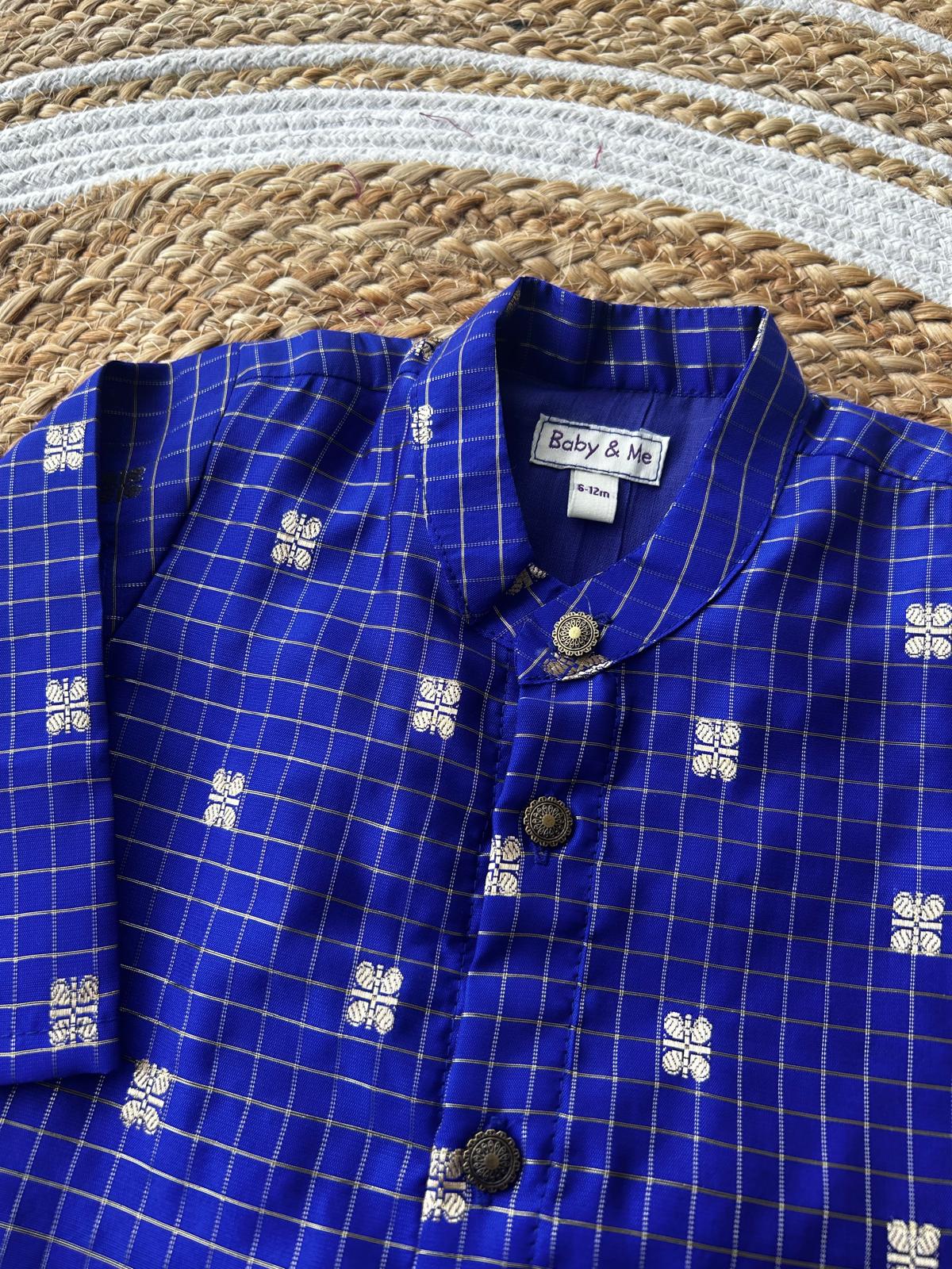 Royal blue with gold reshme chowka Kurta Dhoti for baby boy - Festive Collection