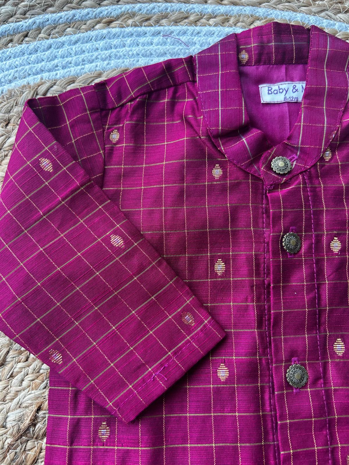 Pink with green reshme chowka Kurta Dhoti for baby boy - Festive Collection