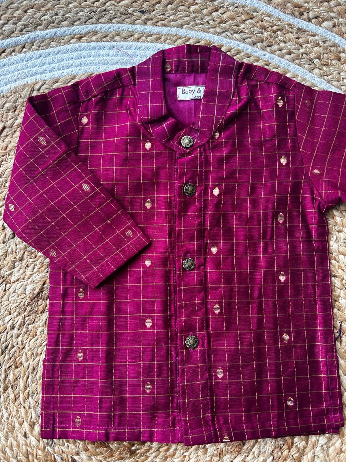 Pink with green reshme chowka Kurta Dhoti for baby boy - Festive Collection