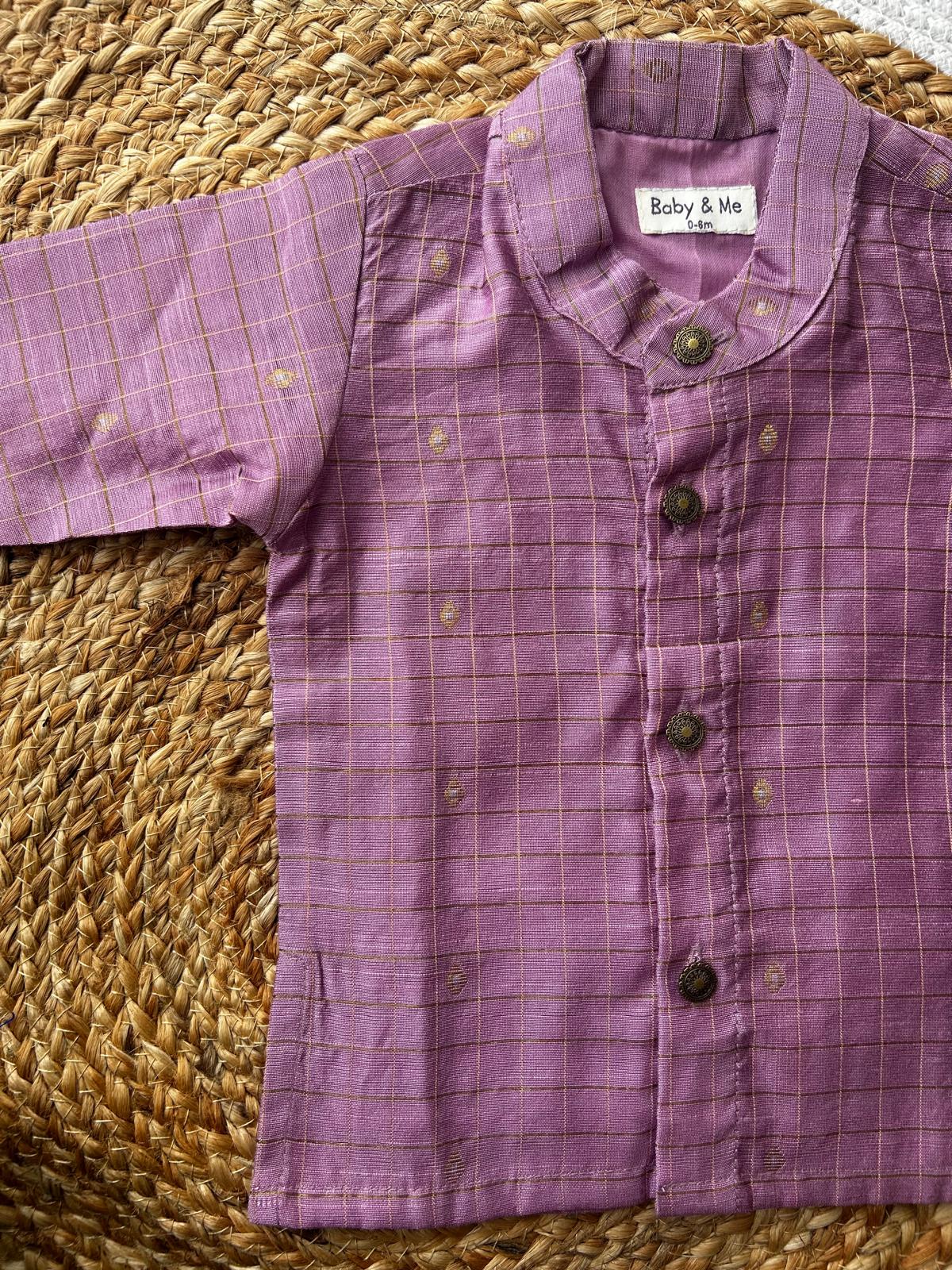 Lavender with green reshme chowka Kurta Dhoti for baby boy - Festive Collection