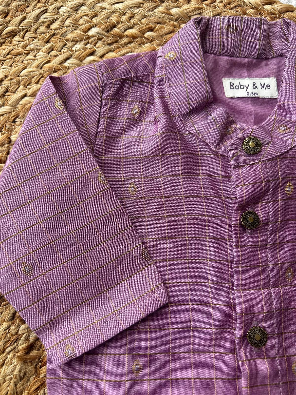 Lavender with green reshme chowka Kurta Dhoti for baby boy - Festive Collection