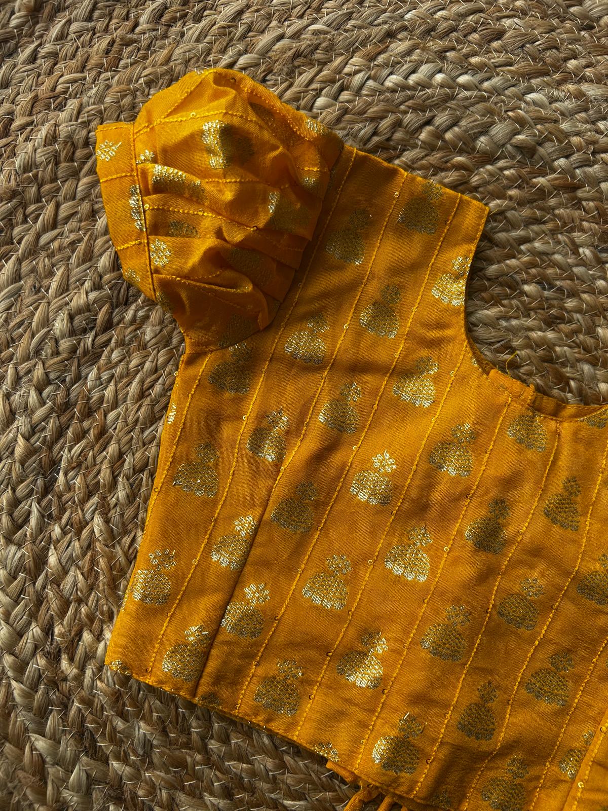 Blue checked with violet border muttukattam saree with yellow blouse  - Ready to wear saree for kids Ethnic wear for baby girl