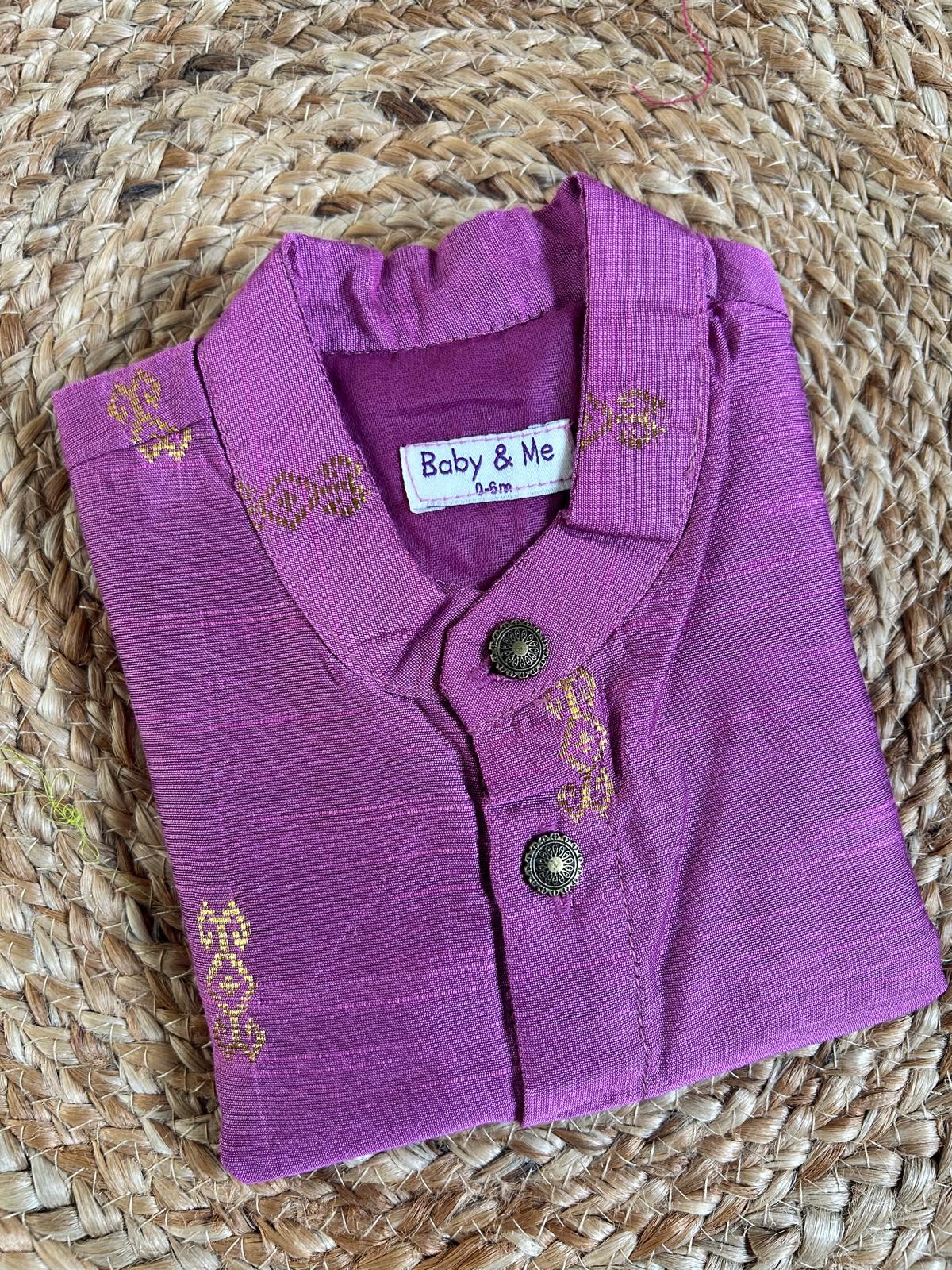 Pink butta raw silk traditional kurta for baby boy ethnic top wear
