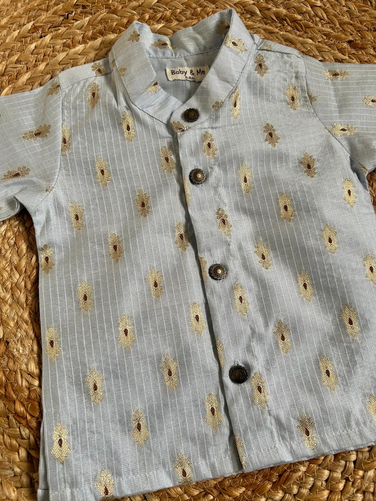 Light blue banarasi chanderi  traditional kurta for baby boy ethnic top wear