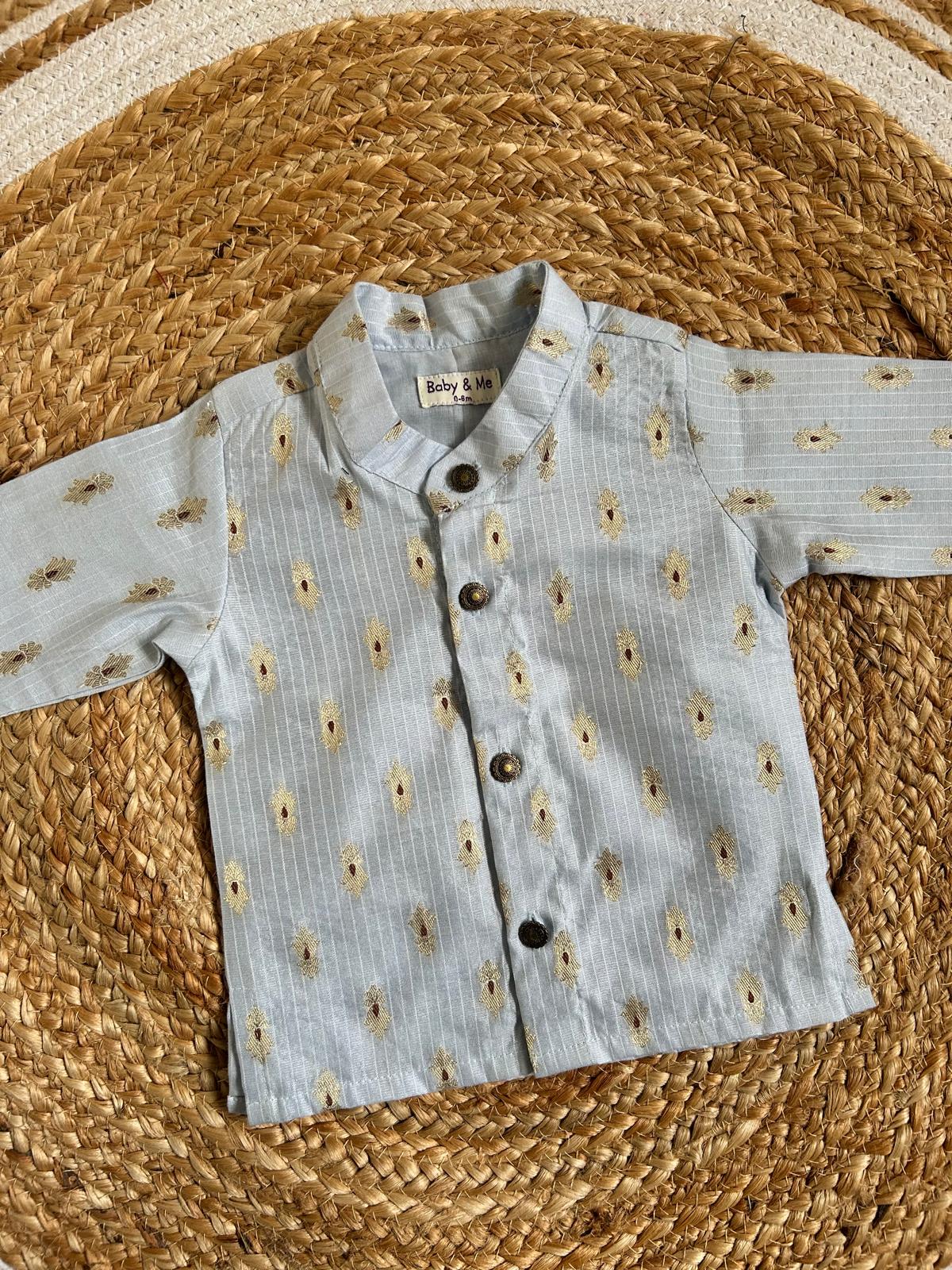 Light blue banarasi chanderi  traditional kurta for baby boy ethnic top wear