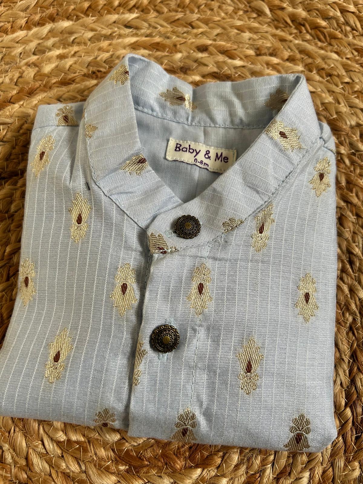 Light blue banarasi chanderi  traditional kurta for baby boy ethnic top wear