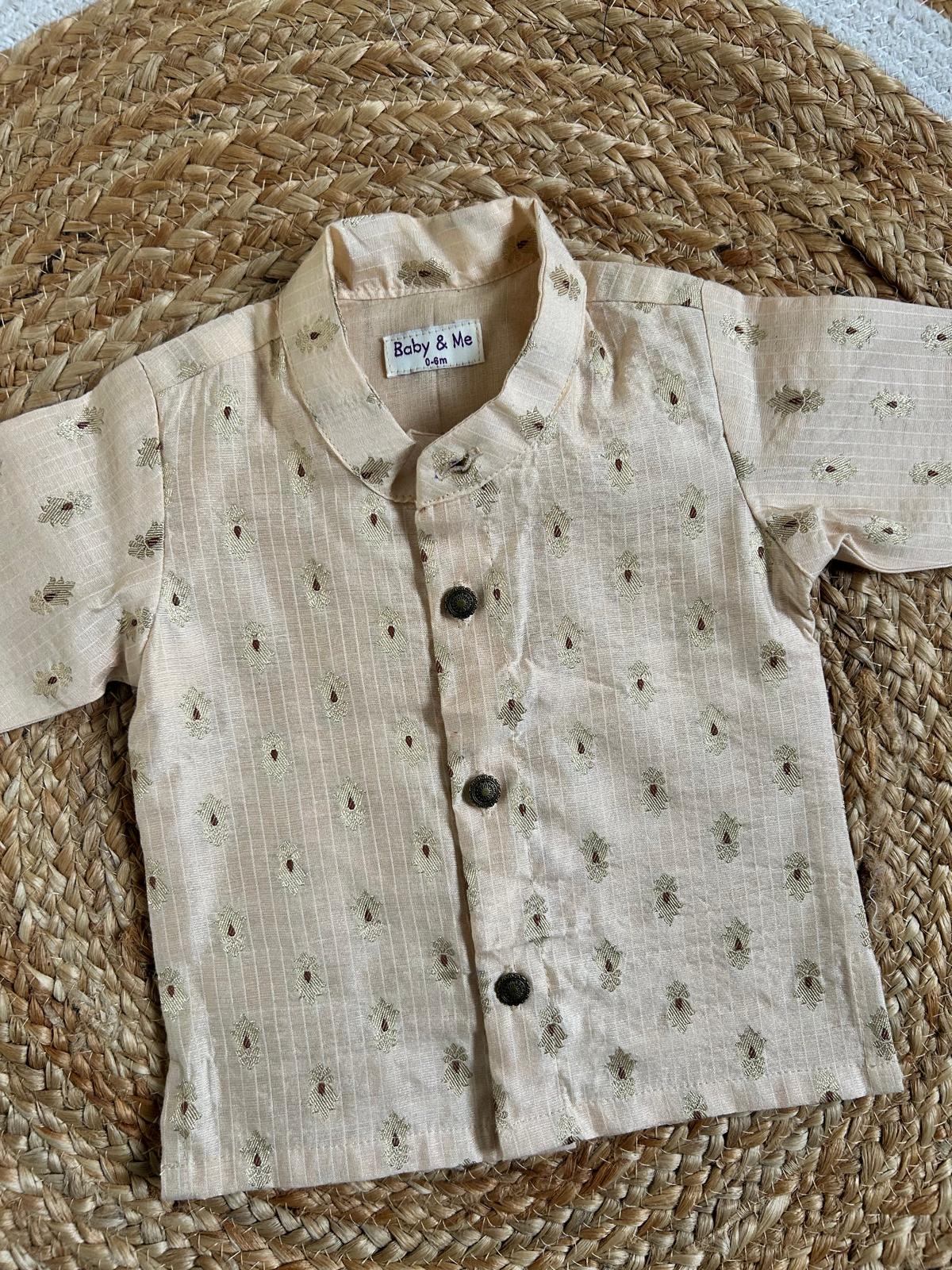 Yellow banarasi chanderi  traditional kurta for baby boy ethnic top wear
