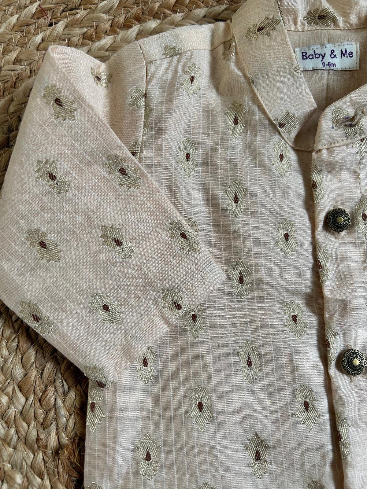 Yellow banarasi chanderi  traditional kurta for baby boy ethnic top wear