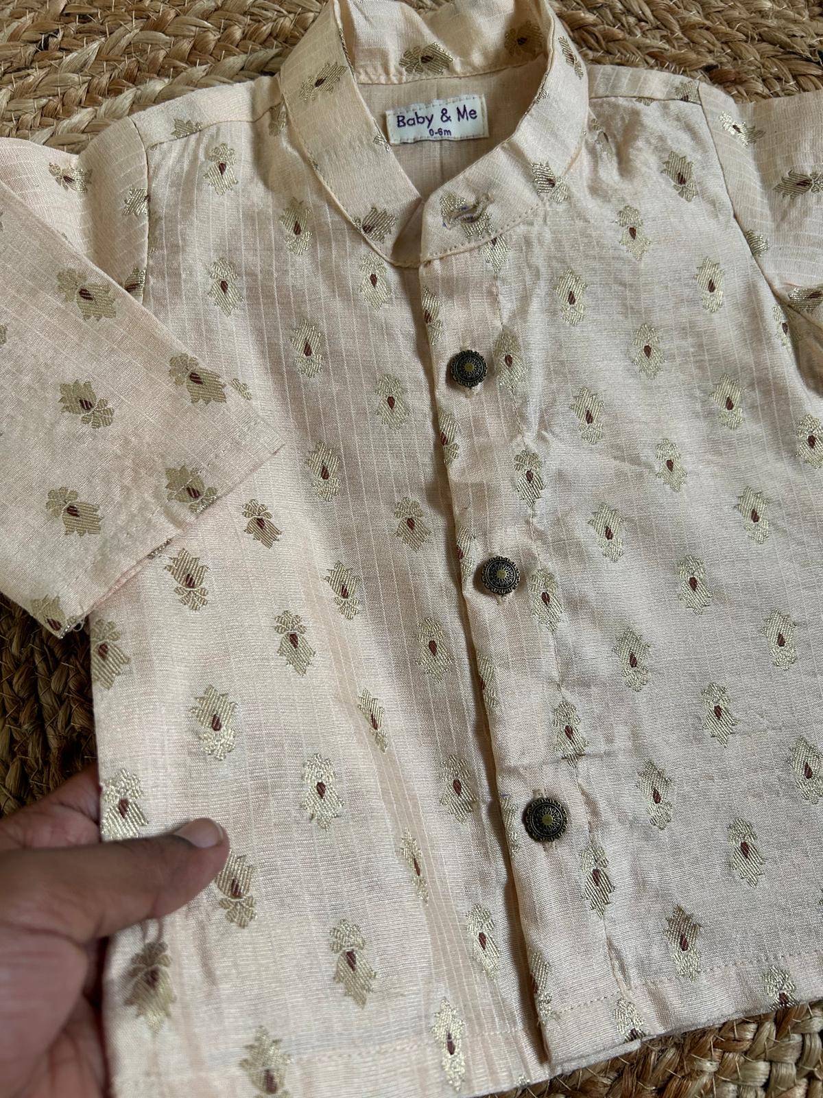 Yellow banarasi chanderi  traditional kurta for baby boy ethnic top wear