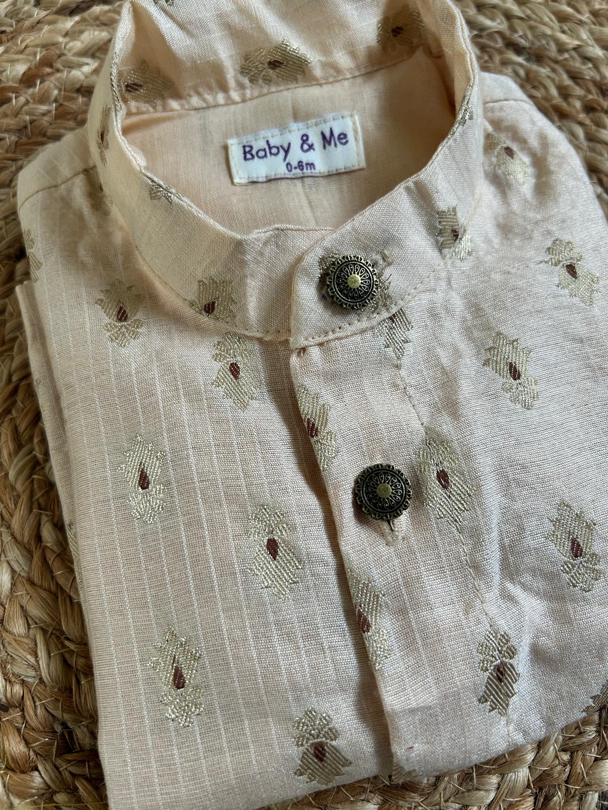 Yellow banarasi chanderi  traditional kurta for baby boy ethnic top wear