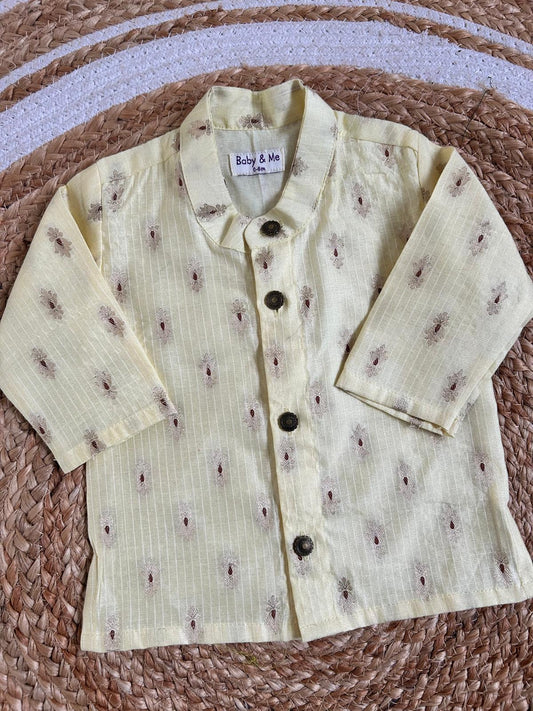 Yellow banarasi cotton rich traditional kurta for baby boy ethnic top wear