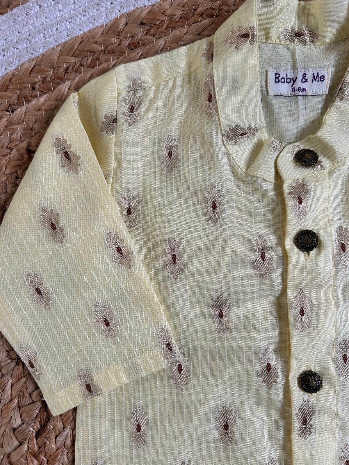 Yellow banarasi chanderi  traditional kurta for baby boy ethnic top wear