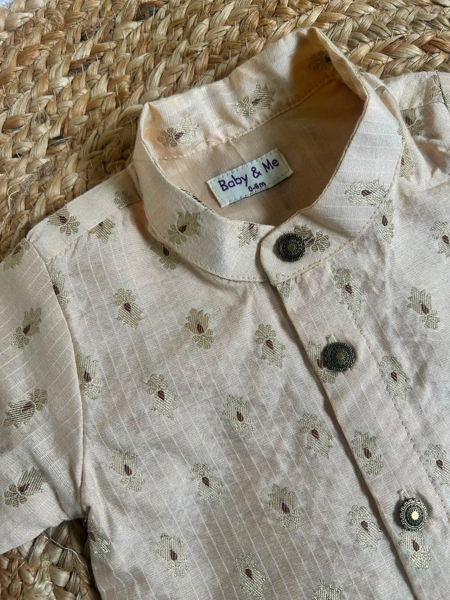 Peach banarasi chanderi  traditional kurta for baby boy ethnic top wear