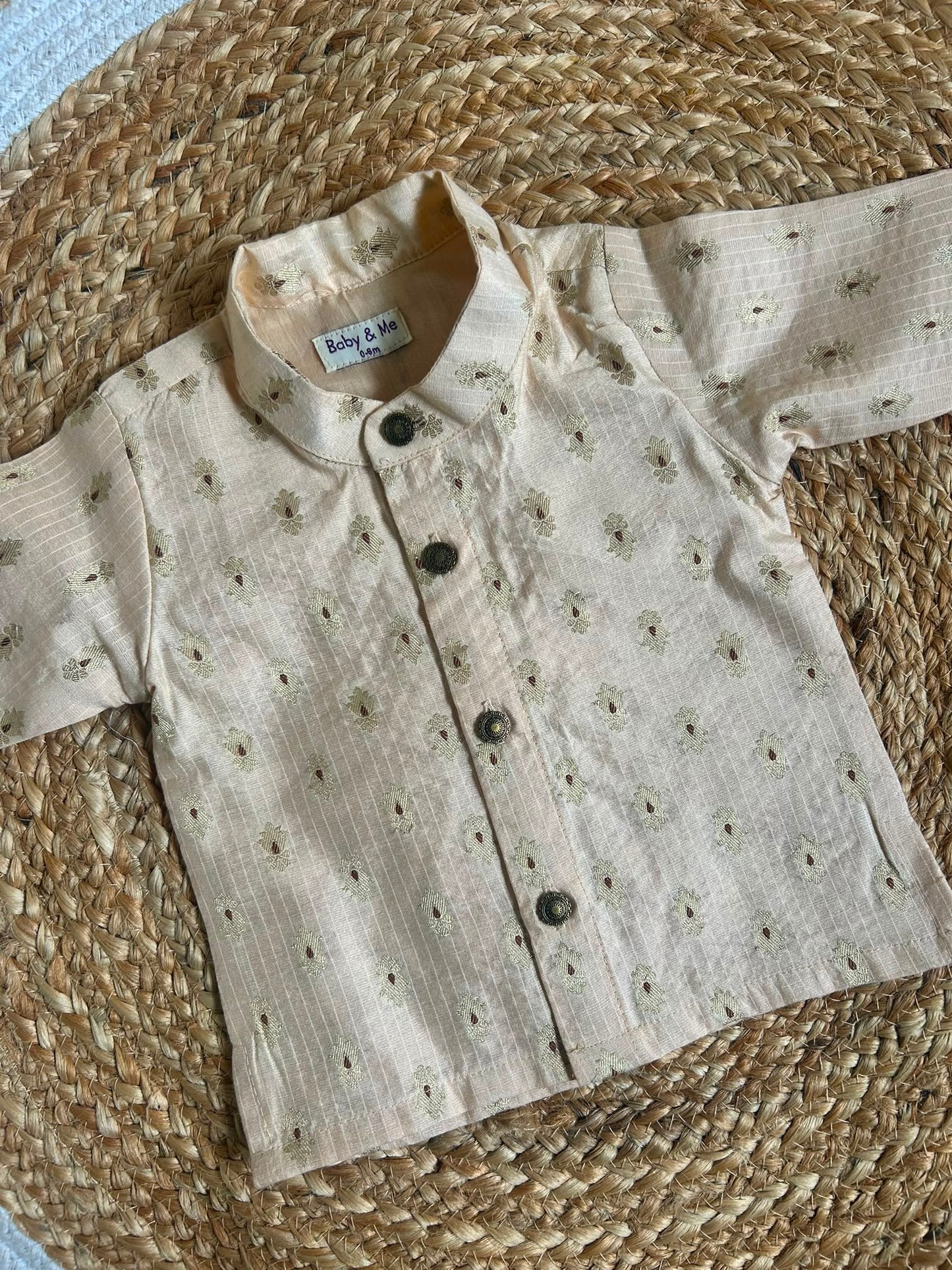 Peach banarasi chanderi  traditional kurta for baby boy ethnic top wear