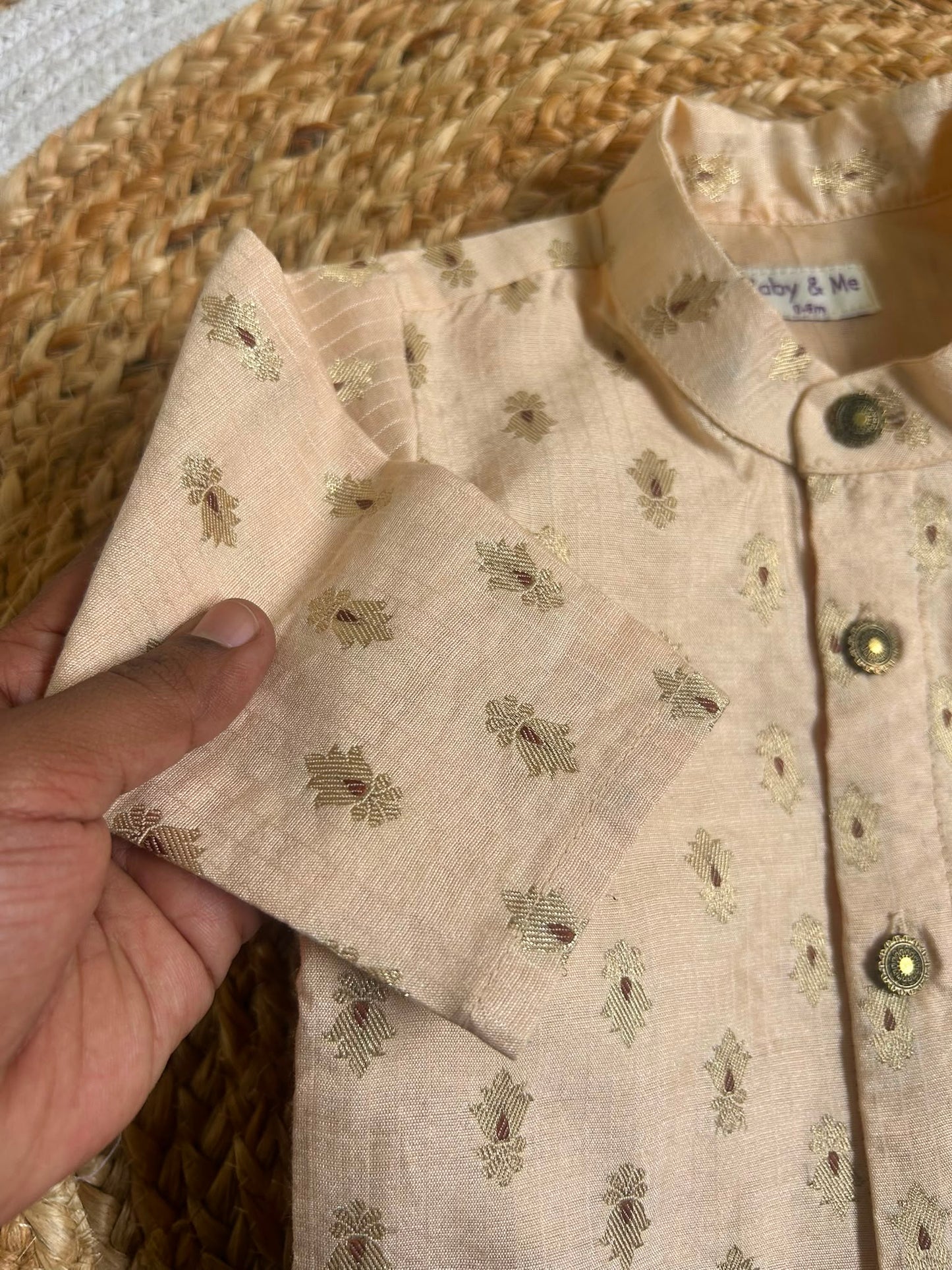 Peach banarasi chanderi  traditional kurta for baby boy ethnic top wear